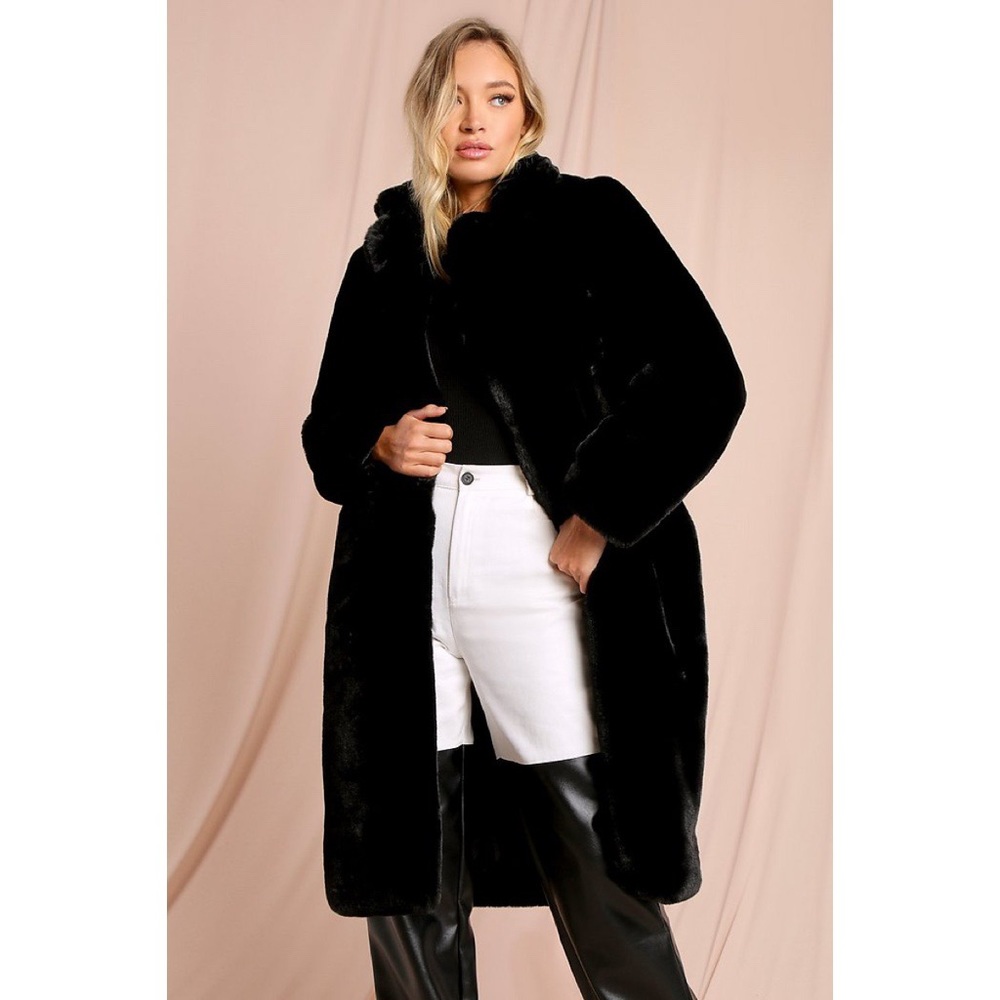 COPY - Mispap Faux Fur Collared Coat- Black